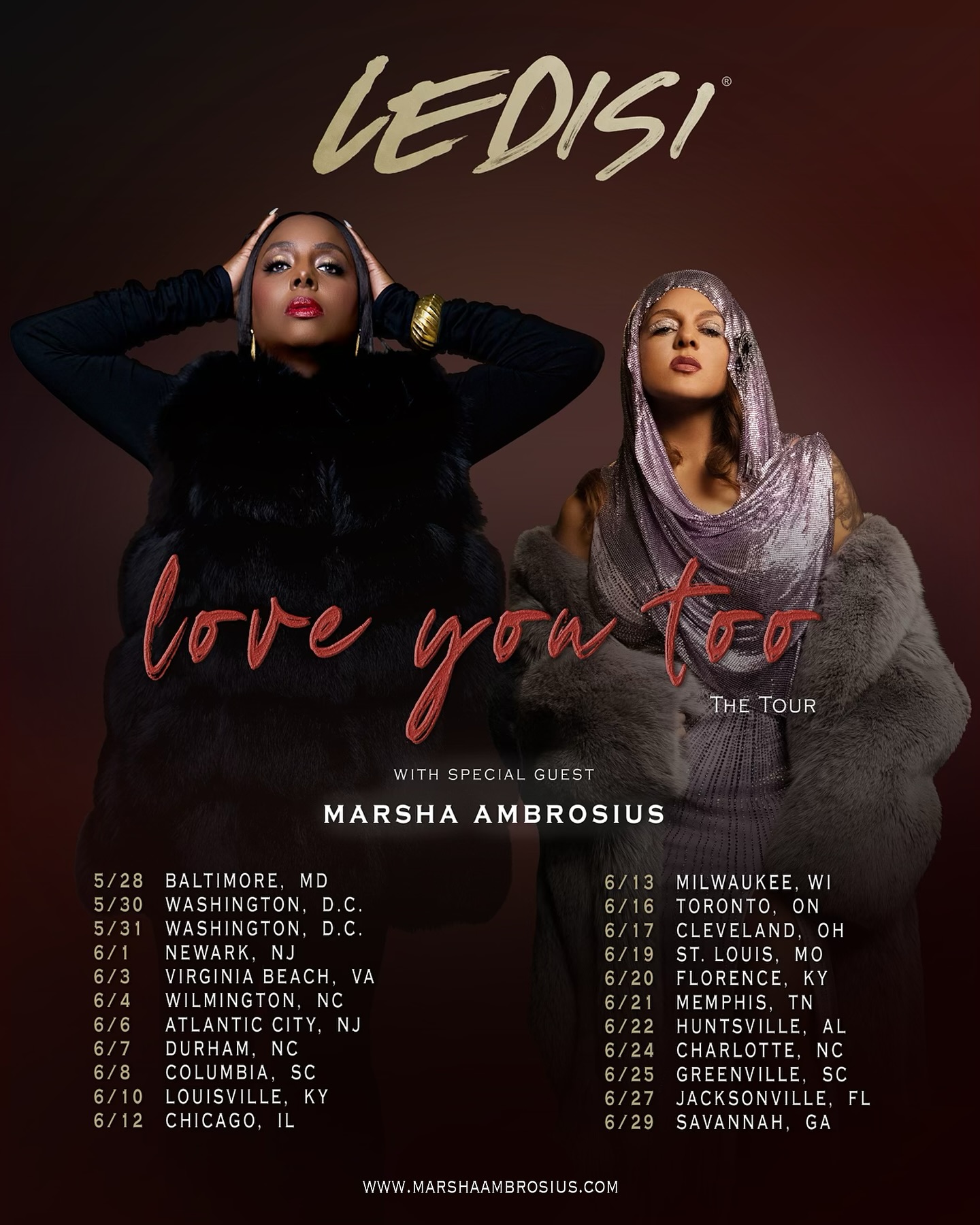 Marsha Ambrosius Love You Too Tour Poster 2025